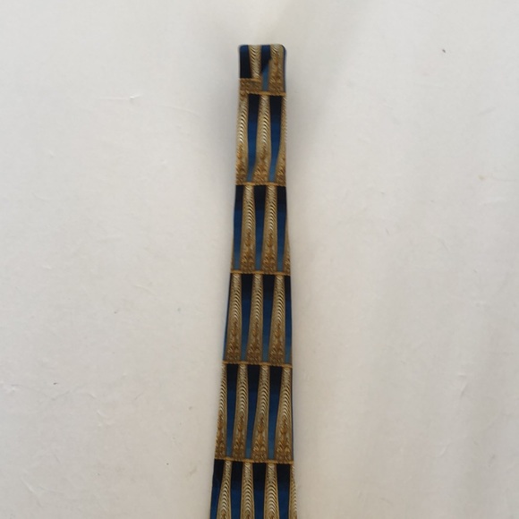 LANVIN PARIS SILK TIE BLUE GOLD COLUMNS - Picture 9 of 9